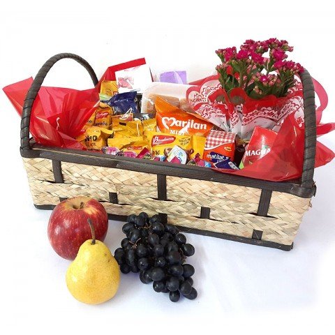 Bandeja de Café com Frutas 45 itens + Flor